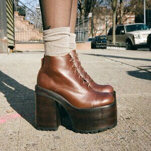 100% Leather Jeffrey Campbell Takeoff Platform Boots – Brown, Size 6.5